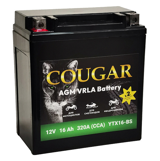 Аккумулятор для мотоциклов и скутеров - COUGAR BIKE AGM 1216.1 16Ah 250А 150х87х161мм / COU.1216.1