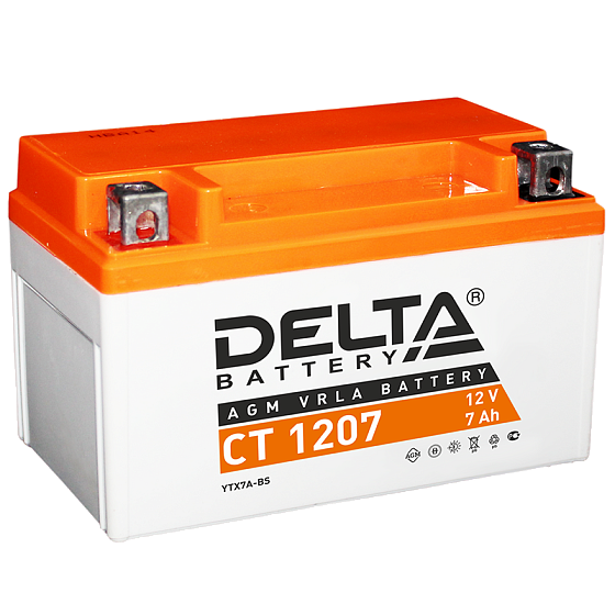 Аккумулятор для мотоциклов и скутеров - DELTA 105А 7A/h 150х86х94мм / CT 1207