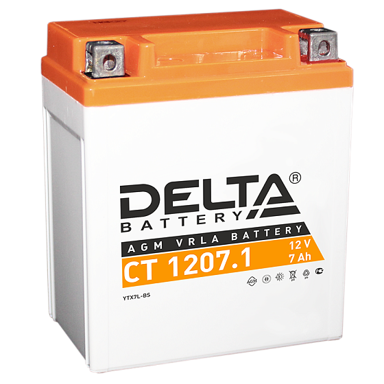 Аккумулятор для мотоциклов и скутеров - DELTA 100А 7A/h 114х70х132мм / CT 1207.1