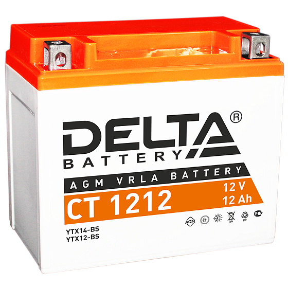 Аккумулятор для мотоциклов и скутеров - DELTA 180А 12A/h 150х86х131мм / CT 1212