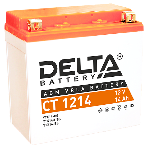 Аккумулятор для мотоциклов и скутеров - DELTA 200А 14Ah 151х87х147мм / CT 1214