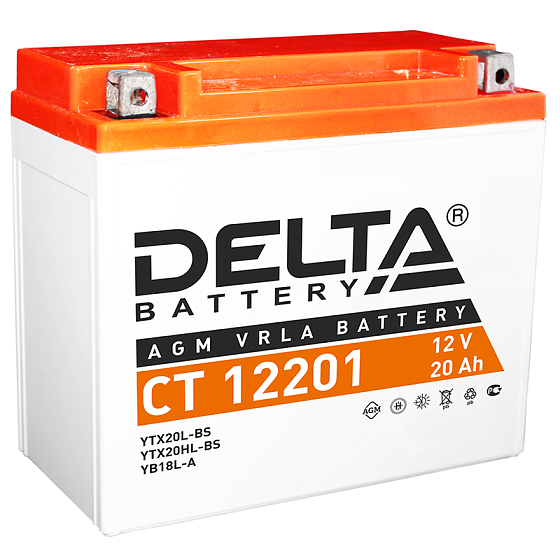 Аккумулятор для мотоциклов и скутеров - DELTA 270А 20A/h 177х87х154мм / CT 12201