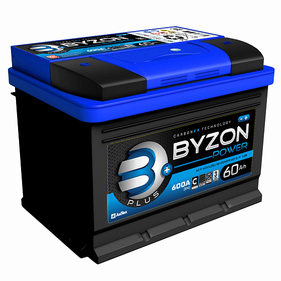 Аккумулятор - BYZON PLUS 60A/h (R+) 600А 242х175х190мм / BYZ60R.L2.PLS