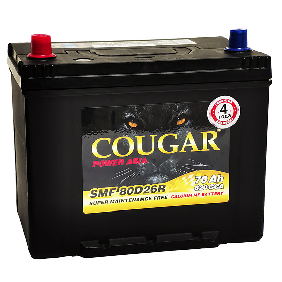 Аккумулятор - COUGAR Asia 70A/h (L+) 600А 260х175х225мм (COU70L.D26 / SMF 80D26R)