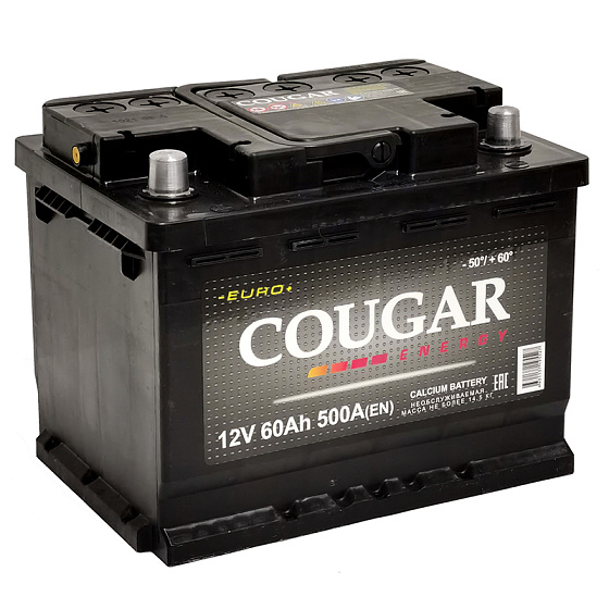 Аккумулятор - COUGAR Energy 60A/h (R+) 500А 242х175х190мм / COU60R.L2.EN