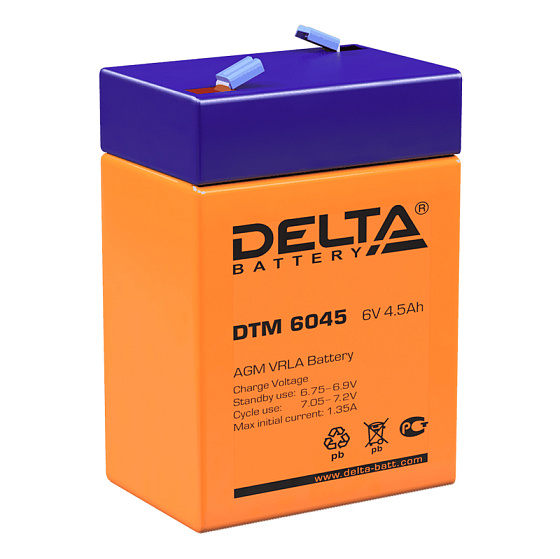 Промышленный аккумулятор - DELTA 6В 4,5A/h 70х47х107мм / DTM 6045