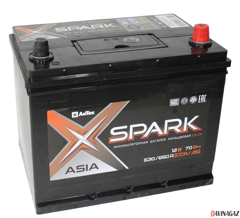 Аккумулятор - SPARK ASIA 70Ah 530/650A (EN/JIS) (R+) 260x175x225мм / SPAA70-3-R